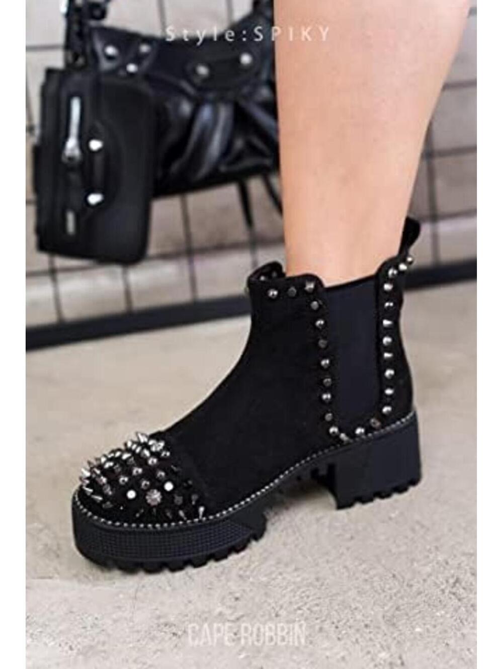 Cape Robbin Black Spiky Studded Chelsea Boots